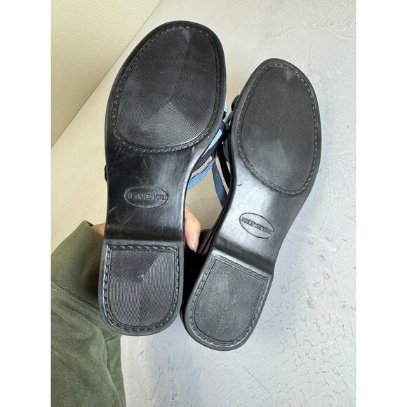 Jasmin New York‎ Women  7 Navy Leather Flats Sandals Criss Cross Strap Comfort - Picture 7 of 7